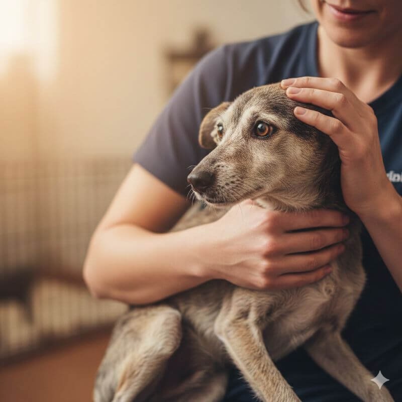 Resgate de animal em situação de maus-tratos, em busca de recuperação